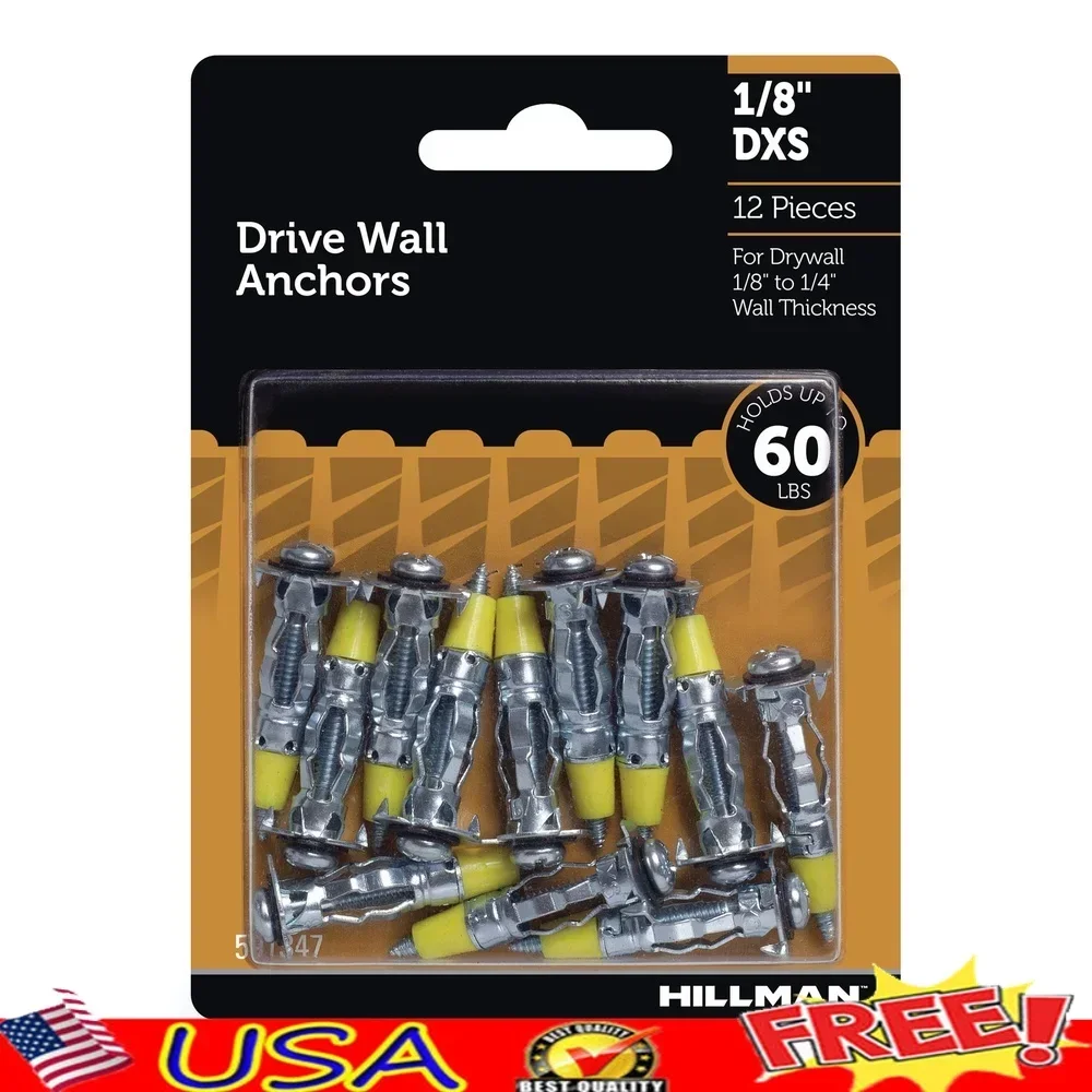 Drive Wall Anchors 12 Pack 1/8 Inch Steel Zinc Finish Easy Installation 60lbs Load Limit Drywall Use No Pre-Drilling
Drive Wall Anchors 12 Pack 1/8 Inch Steel Zinc Finish Easy Installation 60lbs Load Limit Drywall Use No Pre-Drilling