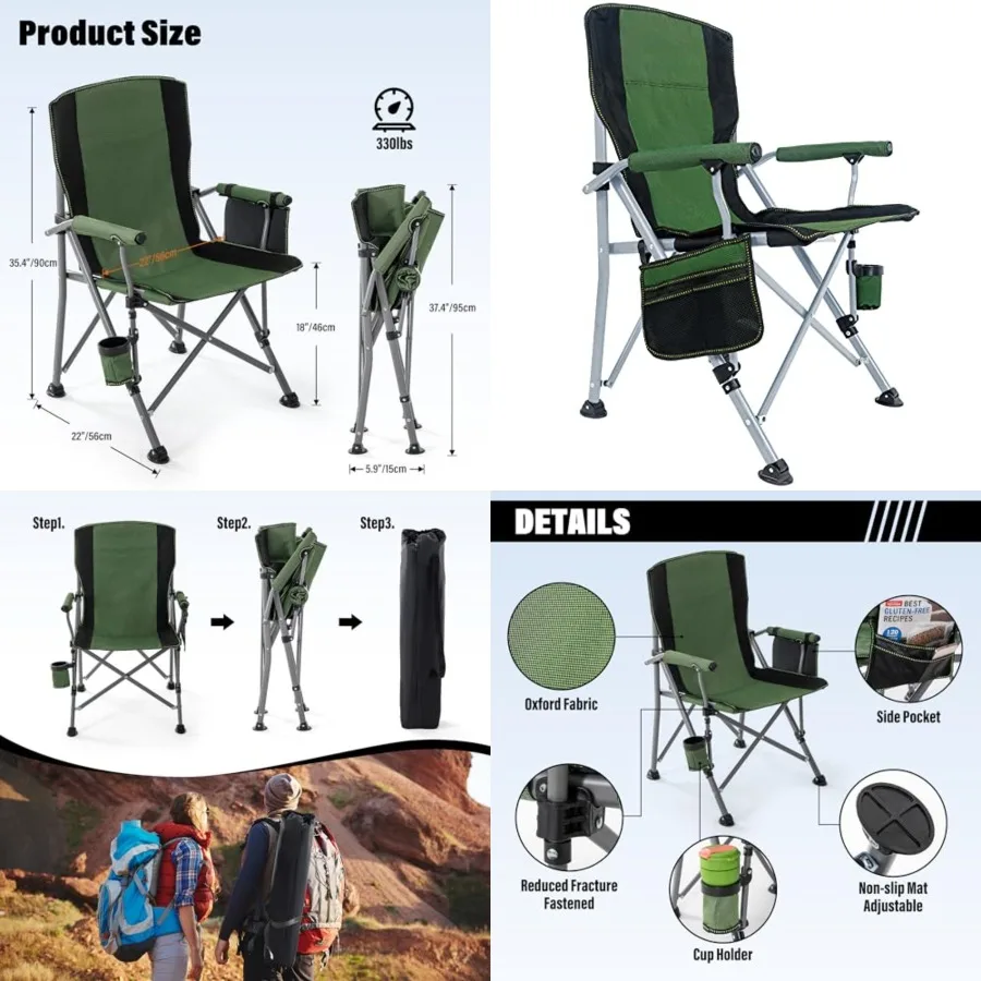 Camping Chair for Adults, Heavy Duty 330lbs Capacity Folding Chairs for Outdoor, 600D Oxford Mesh High Back Camping Chairs with
Camping Chair for Adults, Heavy Duty 330lbs Capacity Folding Chairs for Outdoor, 600D Oxford Mesh High Back Camping Chairs with
