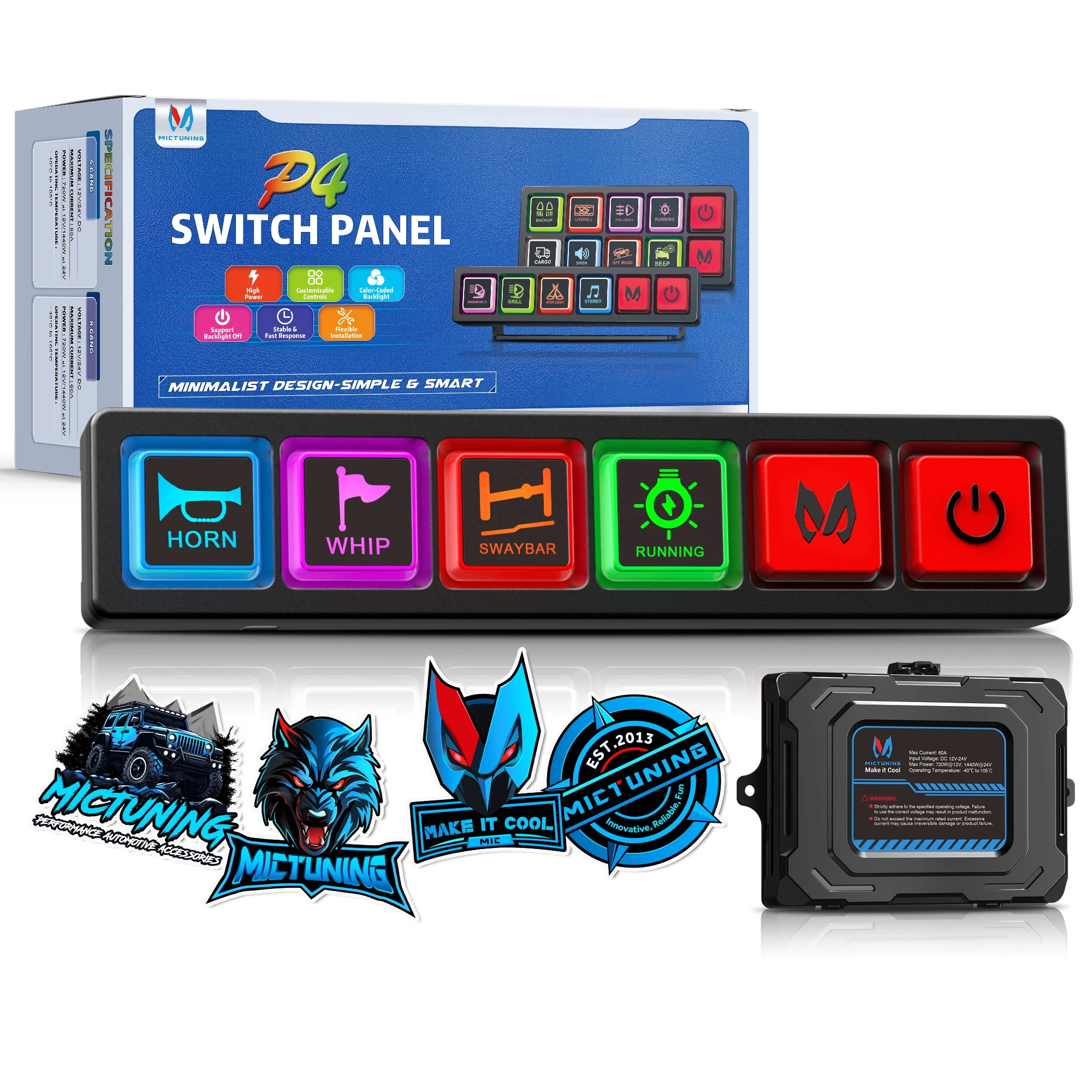 MICTUNING P4 4 Gang Neon Switch Panel,Oversized Button,LED Backlit Silicone Buttons, Toggle On-Off Touch Pod For Car Pickup UTV
MICTUNING P4 4 Gang Neon Switch Panel,Oversized Button,LED Backlit Silicone Buttons, Toggle On-Off Touch Pod For Car Pickup UTV