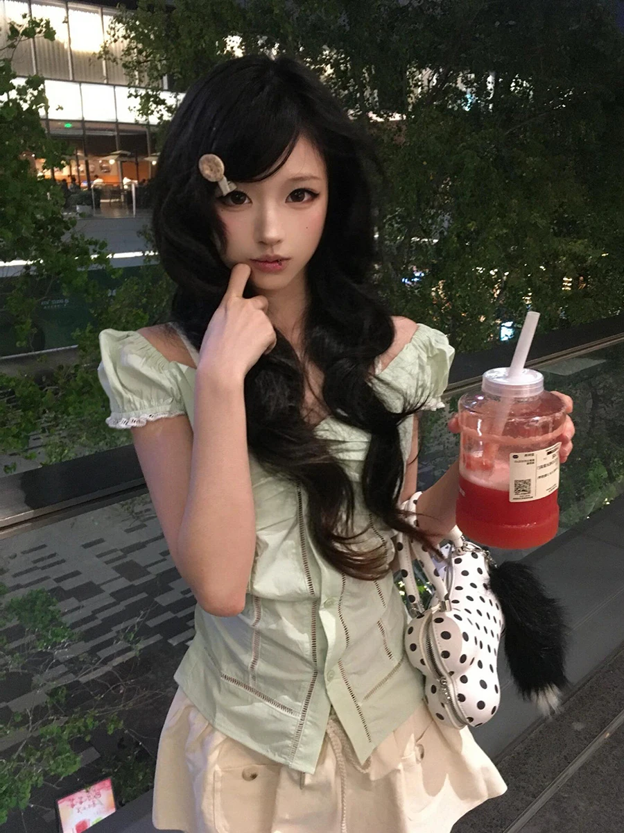 Korean Style Slim Fit Polka Dot Short Sleeve Women's Shirt Bubble Sleeve Waist Cinched Slimming Top Summer Fashion Miu Style
Korean Style Slim Fit Polka Dot Short Sleeve Women's Shirt Bubble Sleeve Waist Cinched Slimming Top Summer Fashion Miu Style