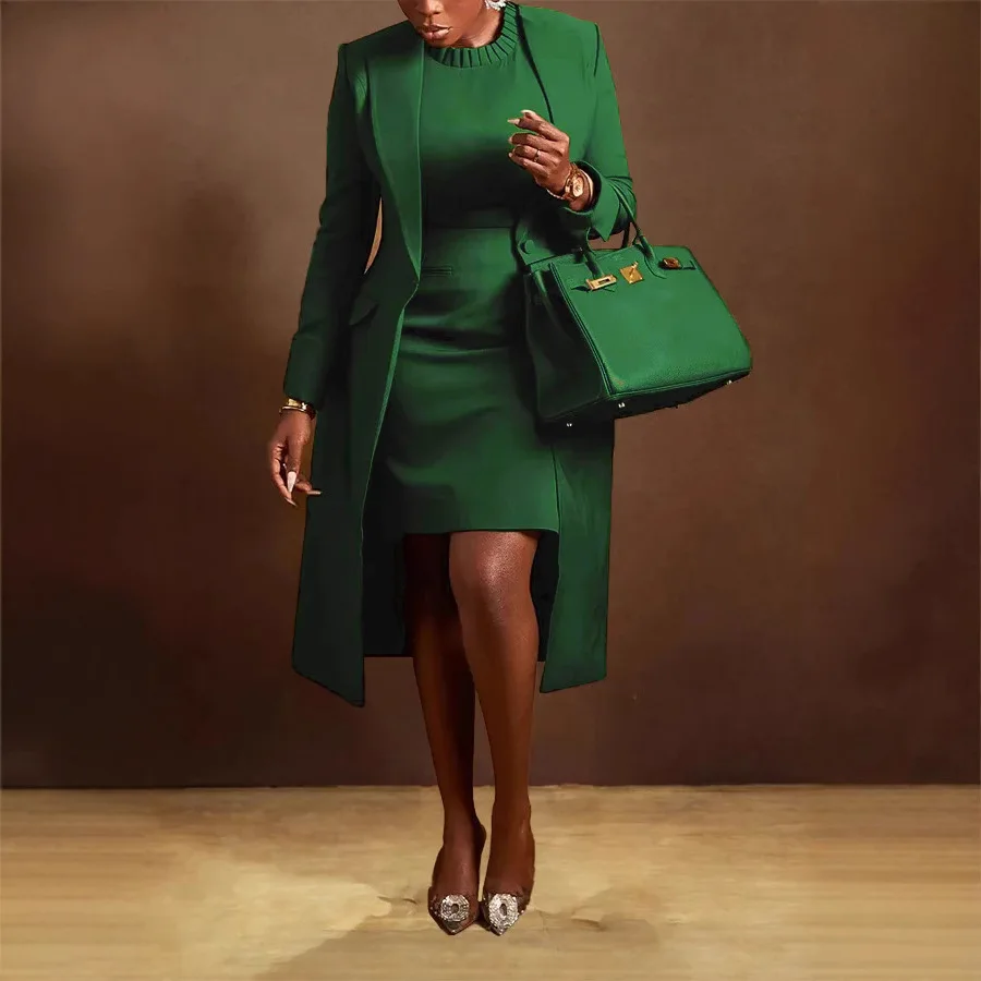 Elegant Office Lady OL Work Outfits Full Sleeve Long Blazer Coat and Sleeveless Dress Set Spring Fall Work African Streetwear
Elegant Office Lady OL Work Outfits Full Sleeve Long Blazer Coat and Sleeveless Dress Set Spring Fall Work African Streetwear