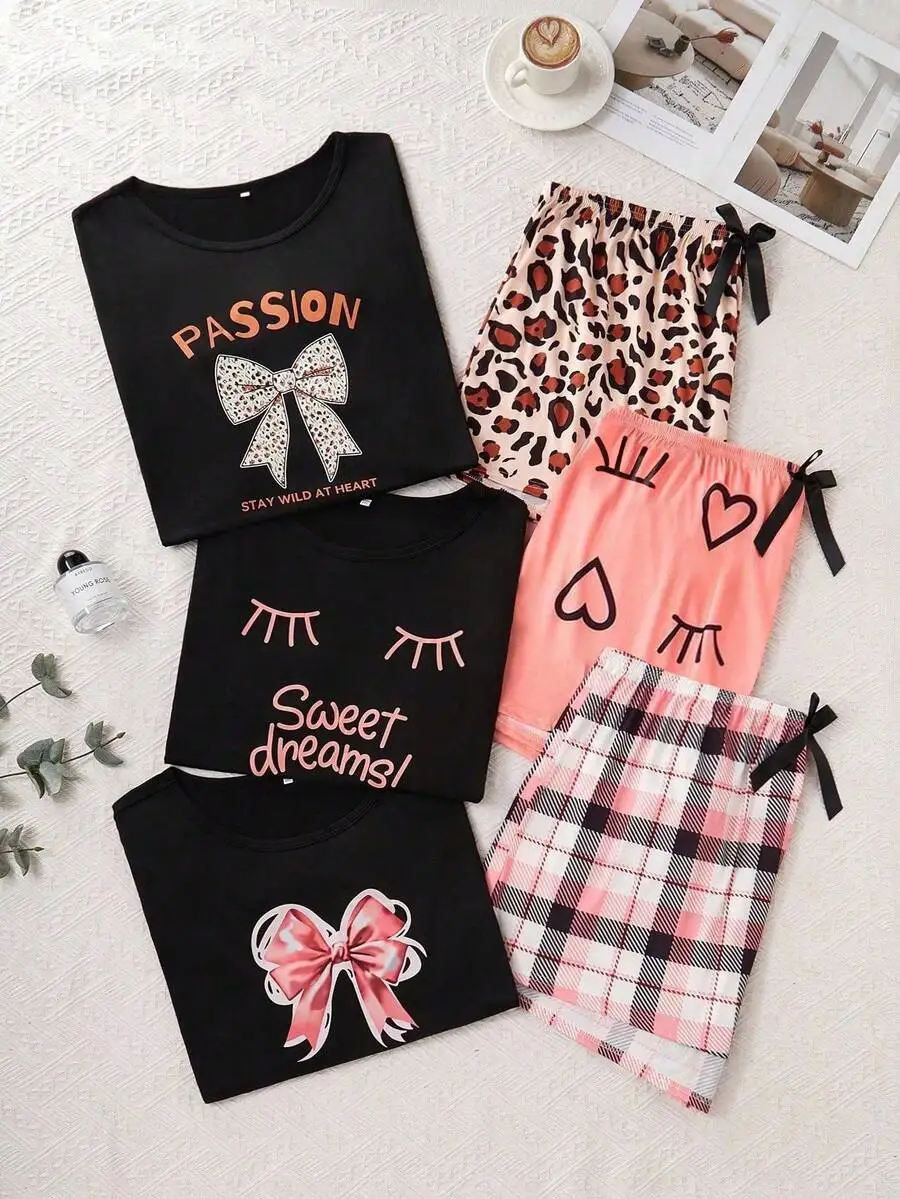 Womens 3-Piece Pajama Set With Cartoon Print Short Sleeve Top And Shorts Sleepwear
Womens 3-Piece Pajama Set With Cartoon Print Short Sleeve Top And Shorts Sleepwear