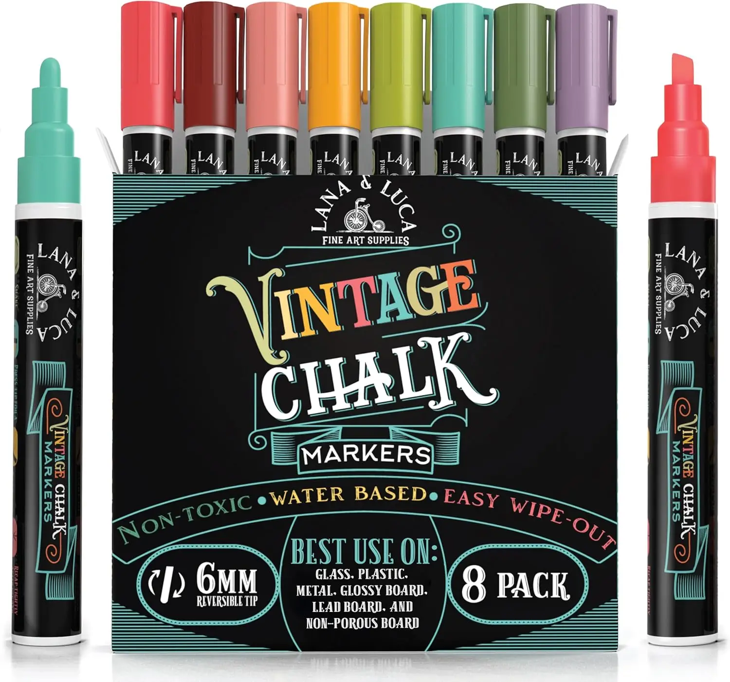 Liquid Chalk Markers for Blackboards - Wet Erase Marker Pens for Chalkboards, Windows, Glass - 6mm Reversible Tip, 8 Pack
Liquid Chalk Markers for Blackboards - Wet Erase Marker Pens for Chalkboards, Windows, Glass - 6mm Reversible Tip, 8 Pack