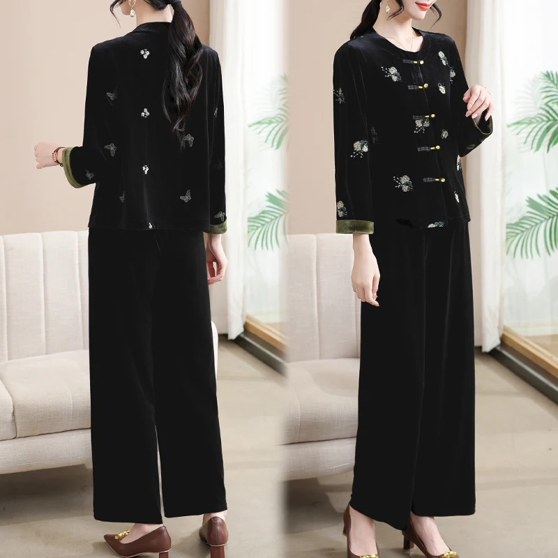 Women Retro Embroidery Suits 2024 Spring & Autumn Gold Velvet 2 Pieces Clothing Female Silk Velvet Cardigan Coat with Pants
Women Retro Embroidery Suits 2024 Spring & Autumn Gold Velvet 2 Pieces Clothing Female Silk Velvet Cardigan Coat with Pants