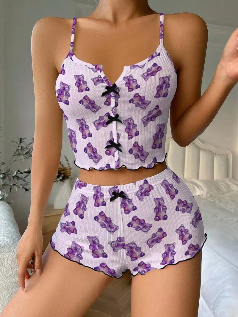 Sexy Plus Size Women's Pajama Set Cute Animal Print Spaghetti Strap Vest And Elastic Shorts Comfortable For Adult Loungewear Pjs
Sexy Plus Size Women's Pajama Set Cute Animal Print Spaghetti Strap Vest And Elastic Shorts Comfortable For Adult Loungewear Pjs