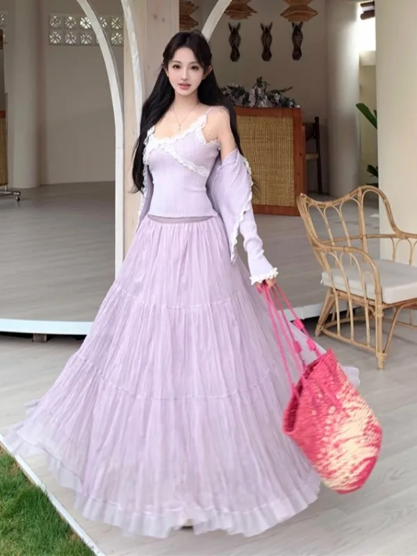 Summer New Style Women's Fashion Set Lace Sunscreen Long Sleeve Open Cardigan Halter Neck Skirt Chic Sensation Three-Pie...
Summer New Style Women's Fashion Set Lace Sunscreen Long Sleeve Open Cardigan Halter Neck Skirt Chic Sensation Three-Pie...