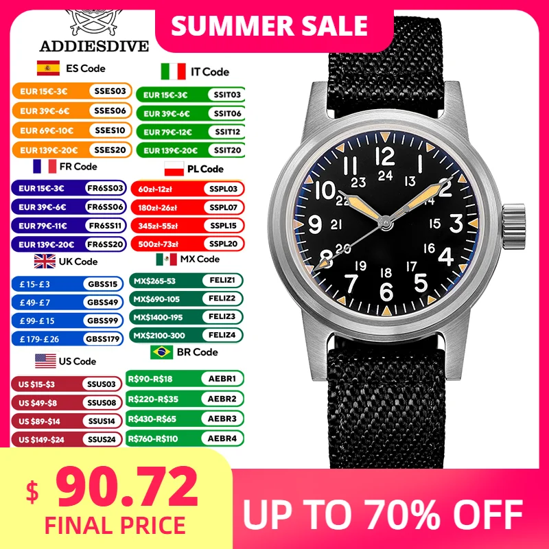 ADDIESDIVE AD2088 NH35 Automatic Mechanical Watches Vintage Men's Watch 36mm Stainless 20Bar Waterproof C3 Luminous Sports Watch
ADDIESDIVE AD2088 NH35 Automatic Mechanical Watches Vintage Men's Watch 36mm Stainless 20Bar Waterproof C3 Luminous Sports Watch