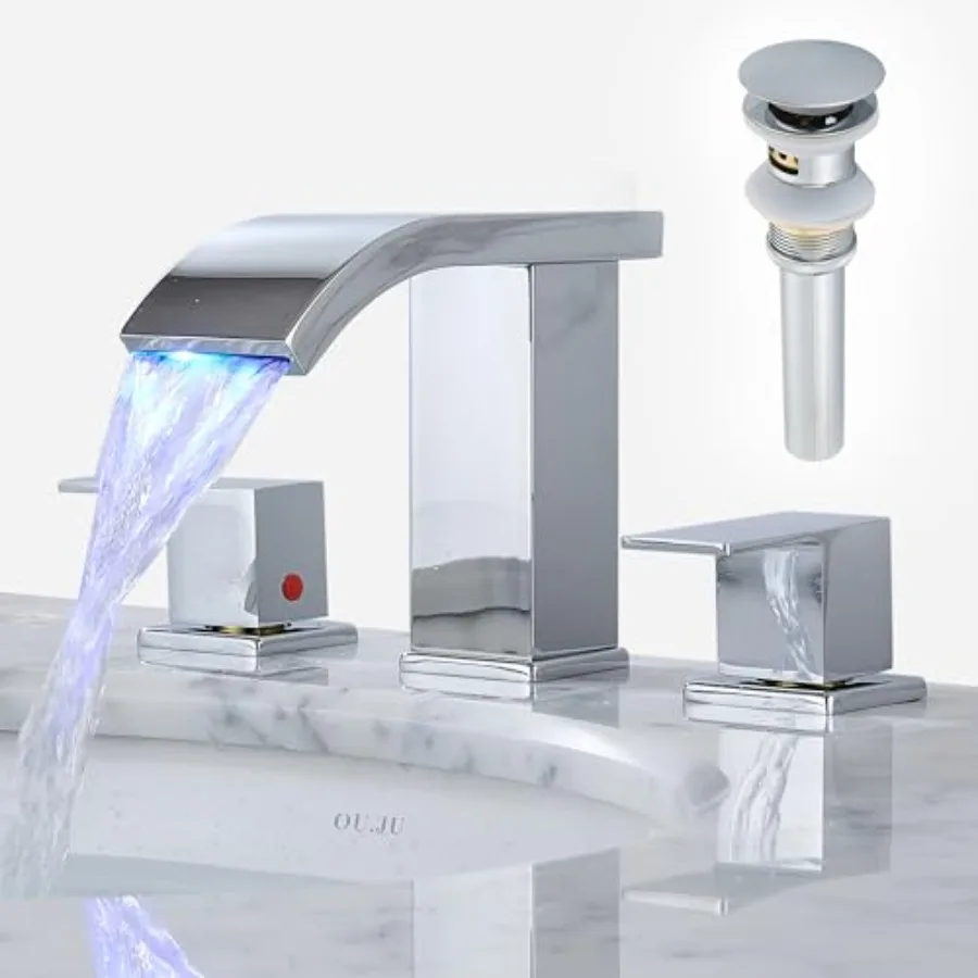 Bathroom faucets 3 Hole Widespread LED Light Bathroom Sink Faucet 8 inch Modern Bathroom Waterfall 3 Hole Vanity Faucet with Po
Bathroom faucets 3 Hole Widespread LED Light Bathroom Sink Faucet 8 inch Modern Bathroom Waterfall 3 Hole Vanity Faucet with Po
