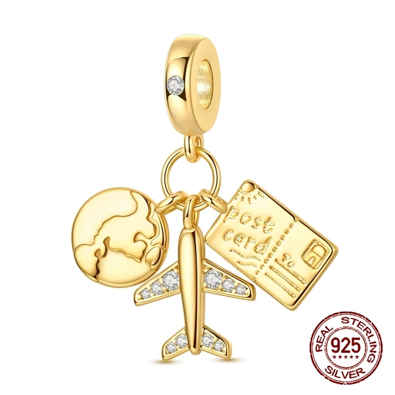 925 Sterling Silver Gold Travel-Themed Globe Airplane Postcard Pendant Charm Fit Original Charm Bracelets Women DIY Jewelry Gift 
925 Sterling Silver Gold Travel-Themed Globe Airplane Postcard Pendant Charm Fit Original Charm Bracelets Women DIY Jewelry Gift