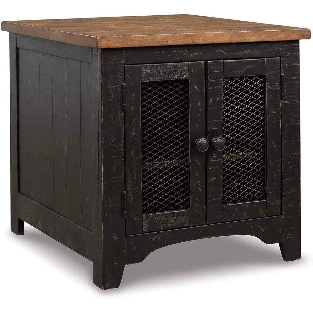 Recular End Table with Storage, Distressed Brown & Black Finish
Recular End Table with Storage, Distressed Brown & Black Finish