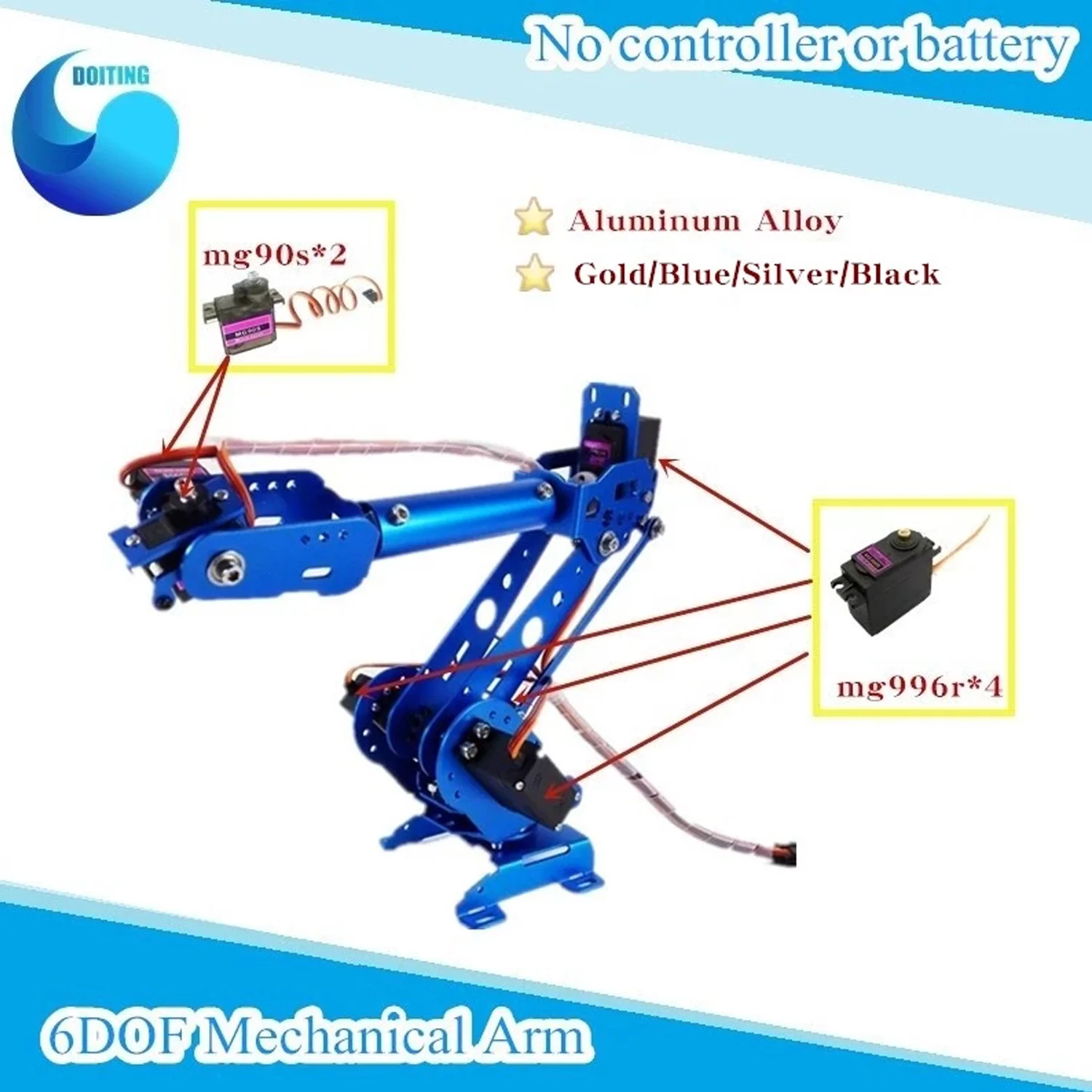 6 DOF Metal Mechanical Arm Aluminum Alloy Robot Arm Smart Robot High Torque Servo Clamp For Arduino DIY Robot Parts Arm Model
6 DOF Metal Mechanical Arm Aluminum Alloy Robot Arm Smart Robot High Torque Servo Clamp For Arduino DIY Robot Parts Arm Model