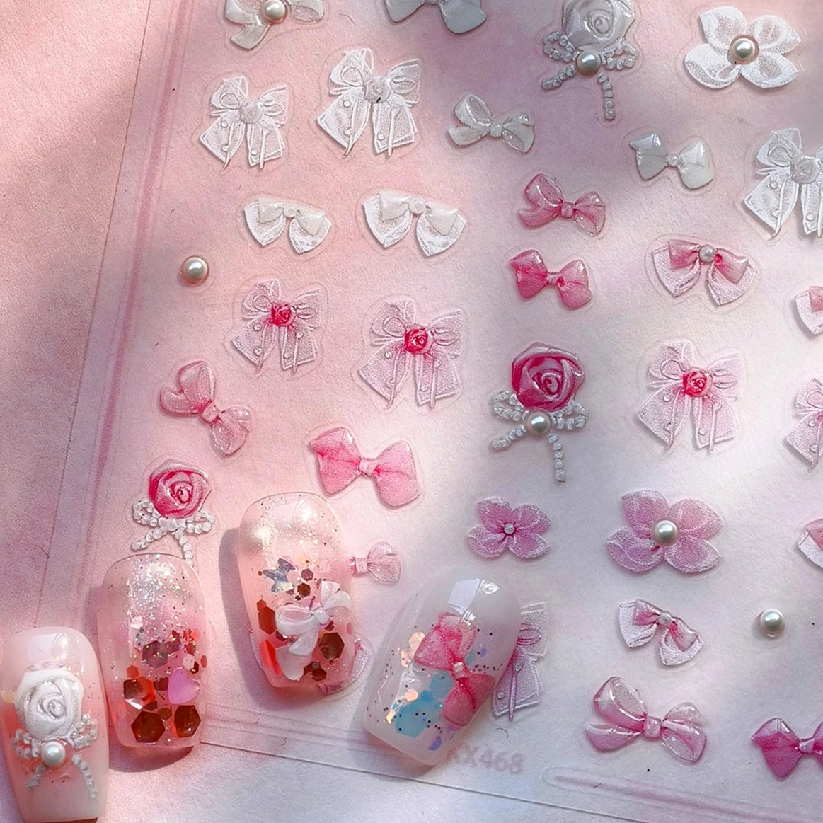 Chic Pink White Rose Flower Lace Bowknot Ribbon Jelly 5D Pearl Romantic Charming Self Adhesive Nail Art Sticker Manicure Decals
Chic Pink White Rose Flower Lace Bowknot Ribbon Jelly 5D Pearl Romantic Charming Self Adhesive Nail Art Sticker Manicure Decals