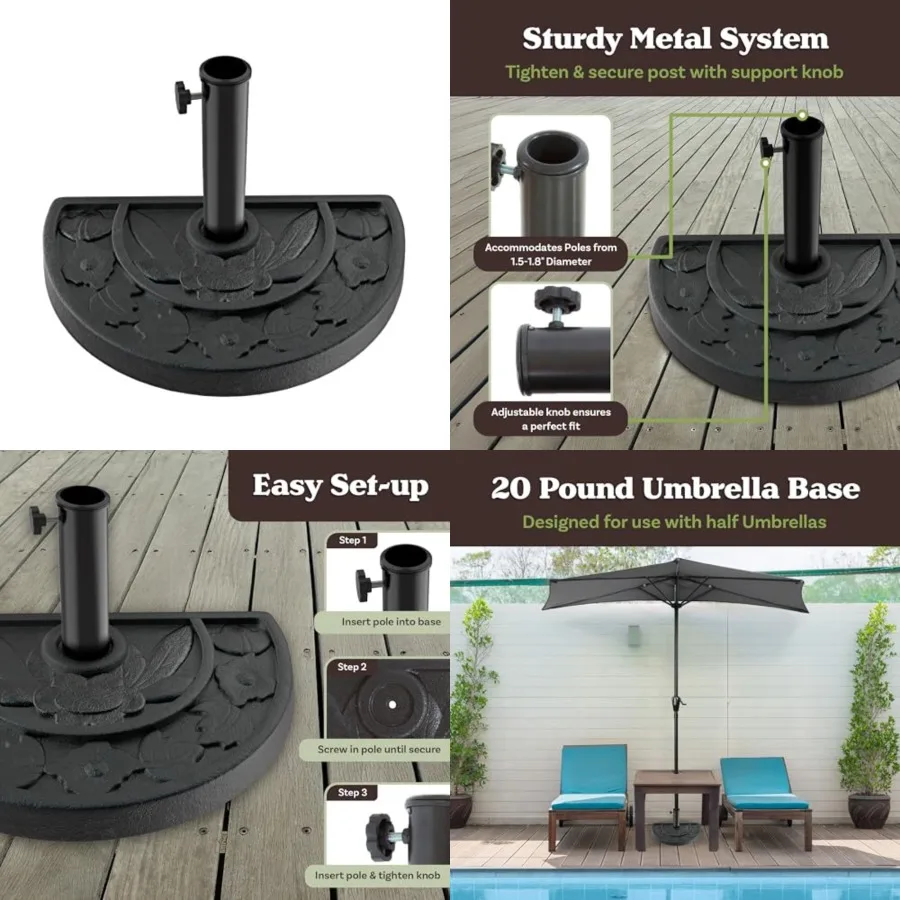 Half Round Umbrella Base - 20lb Weighted Semicircle Freestanding Resin and Concrete Umbrella Stand for Outdoor Use by Black
Half Round Umbrella Base - 20lb Weighted Semicircle Freestanding Resin and Concrete Umbrella Stand for Outdoor Use by Black