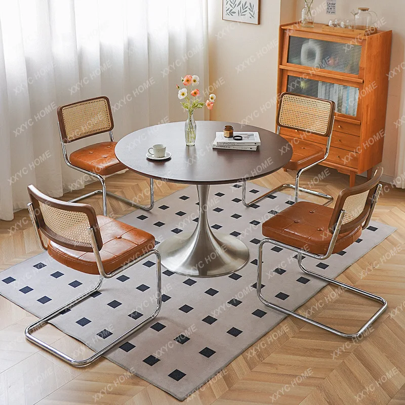 Lretro solid wood round dining table for home use modern simple stainless steel round table
Lretro solid wood round dining table for home use modern simple stainless steel round table