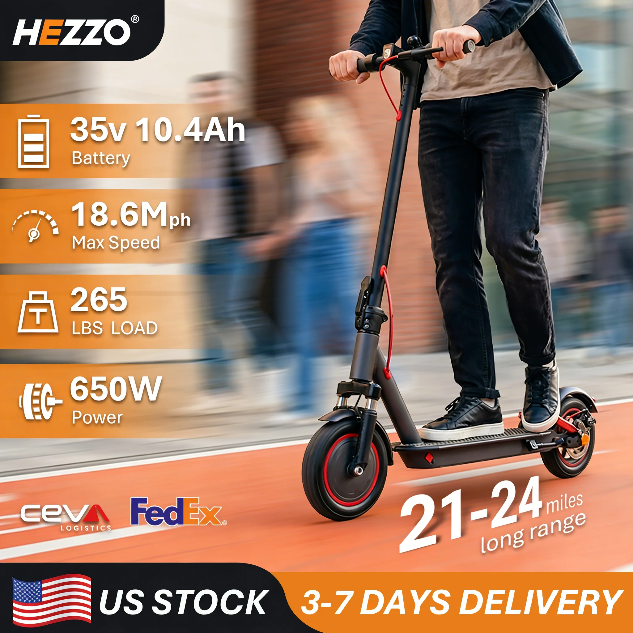 HEZZO G20 Electric Scooter 650W F/R Suspension 10inch 18.6mph for Adults US Stock UL2849 1 Year Warranty E-scooter
HEZZO G20 Electric Scooter 650W F/R Suspension 10inch 18.6mph for Adults US Stock UL2849 1 Year Warranty E-scooter