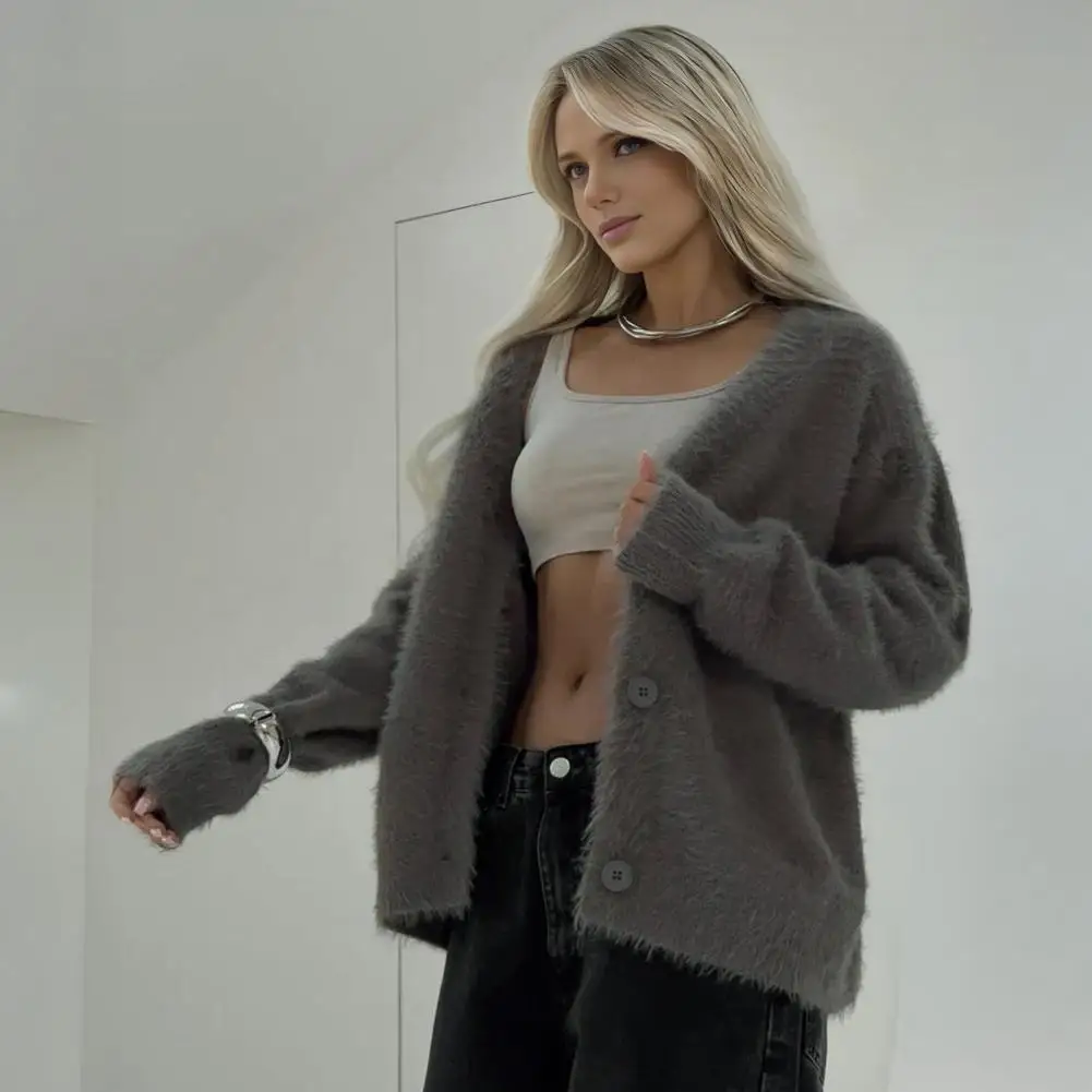 Lightweight Knit Jacket Women V-neck Sweater Coat Long Sleeve Knitted Cardigan with Button Placket Elastic Fabric Loose Fit
Lightweight Knit Jacket Women V-neck Sweater Coat Long Sleeve Knitted Cardigan with Button Placket Elastic Fabric Loose Fit