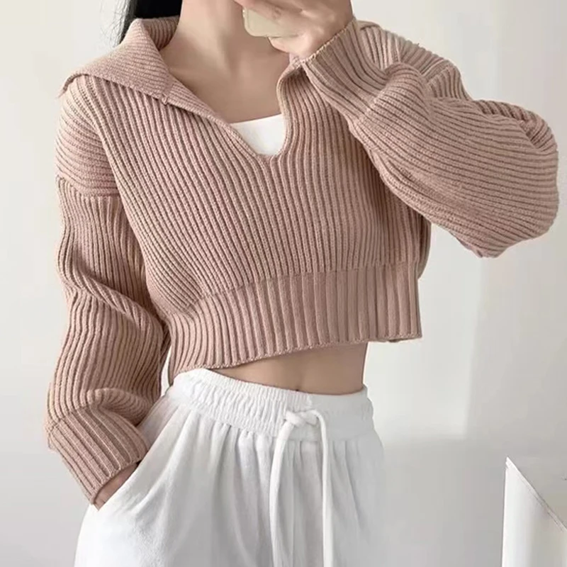Autumn Long Sleeve Knitted Short Sweaters 2023 Korean Fashion Pullover Women Sweater Lapel Jumper V-neck Casual Loose Tops 29497
Autumn Long Sleeve Knitted Short Sweaters 2023 Korean Fashion Pullover Women Sweater Lapel Jumper V-neck Casual Loose Tops 29497