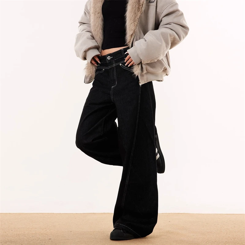 Women's Curved Wide Leg Loose Black Unisex Jeans Street Style Trousers Cool Girl Casual Bottoms Female High Waist Denim Pants
Women's Curved Wide Leg Loose Black Unisex Jeans Street Style Trousers Cool Girl Casual Bottoms Female High Waist Denim Pants