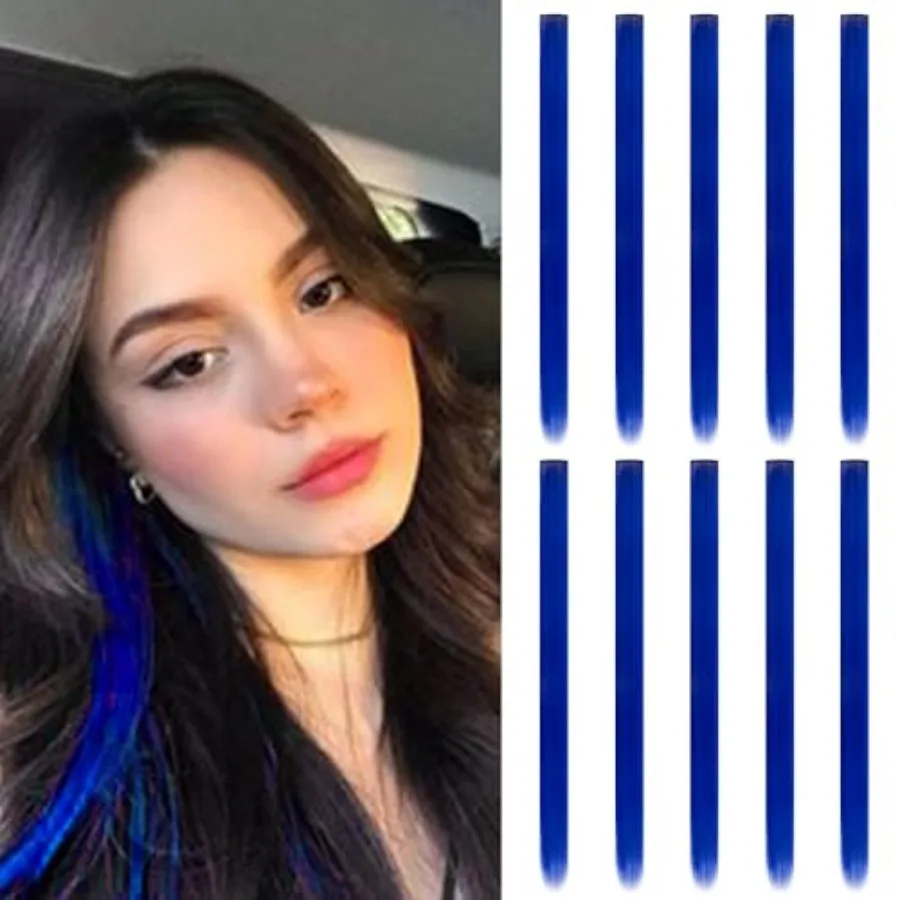 Party hair extensions for girls: 20-inch straight synthetic clip-ins in vibrant blue rainbow color, lightweight and easy to app
Party hair extensions for girls: 20-inch straight synthetic clip-ins in vibrant blue rainbow color, lightweight and easy to app