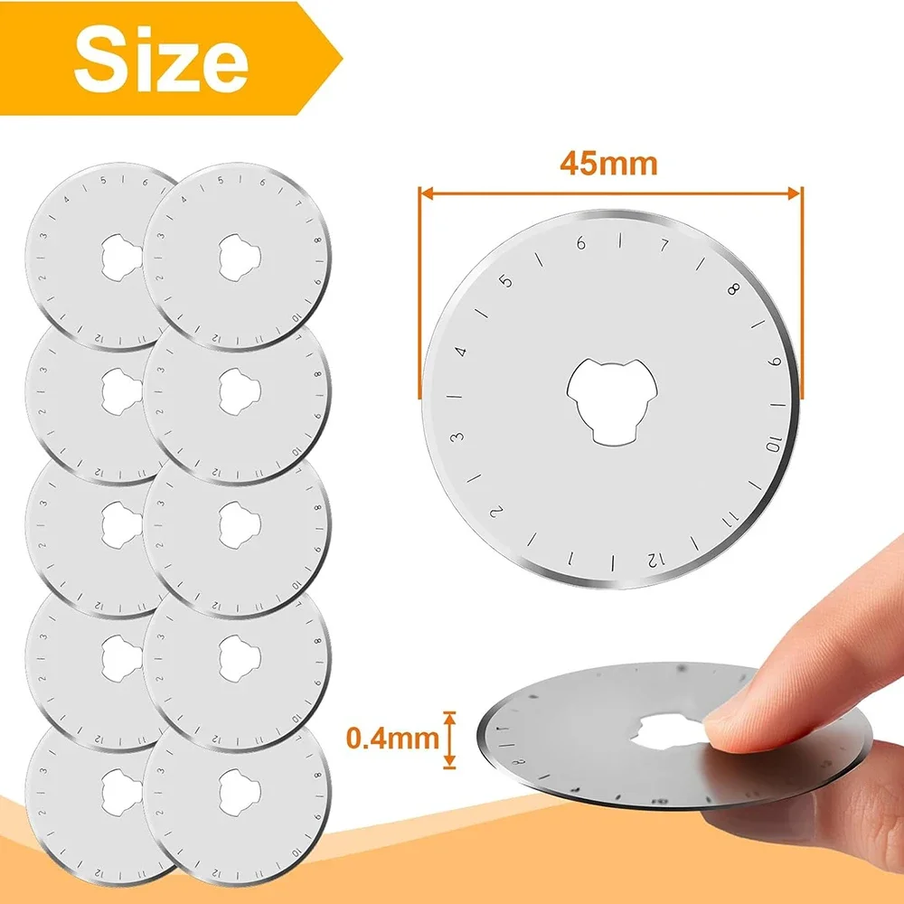 10PCS 45mm Rotary Cutter Blades Set Sharp Durable with Clear Scale for Quilting Sewing Crafting Fabric Leather Cutting
10PCS 45mm Rotary Cutter Blades Set Sharp Durable with Clear Scale for Quilting Sewing Crafting Fabric Leather Cutting