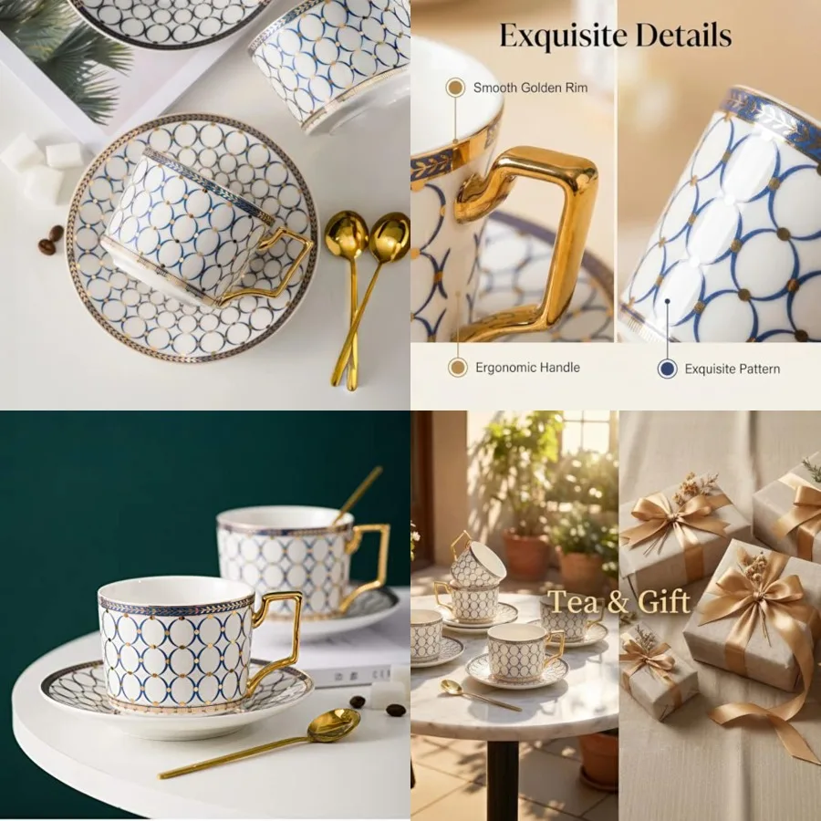 European style cup and saucer set, 7 oz about 198.4 grams bone china exquisite glazed platinum tea cup and saucer (two sets), g
European style cup and saucer set, 7 oz about 198.4 grams bone china exquisite glazed platinum tea cup and saucer (two sets), g