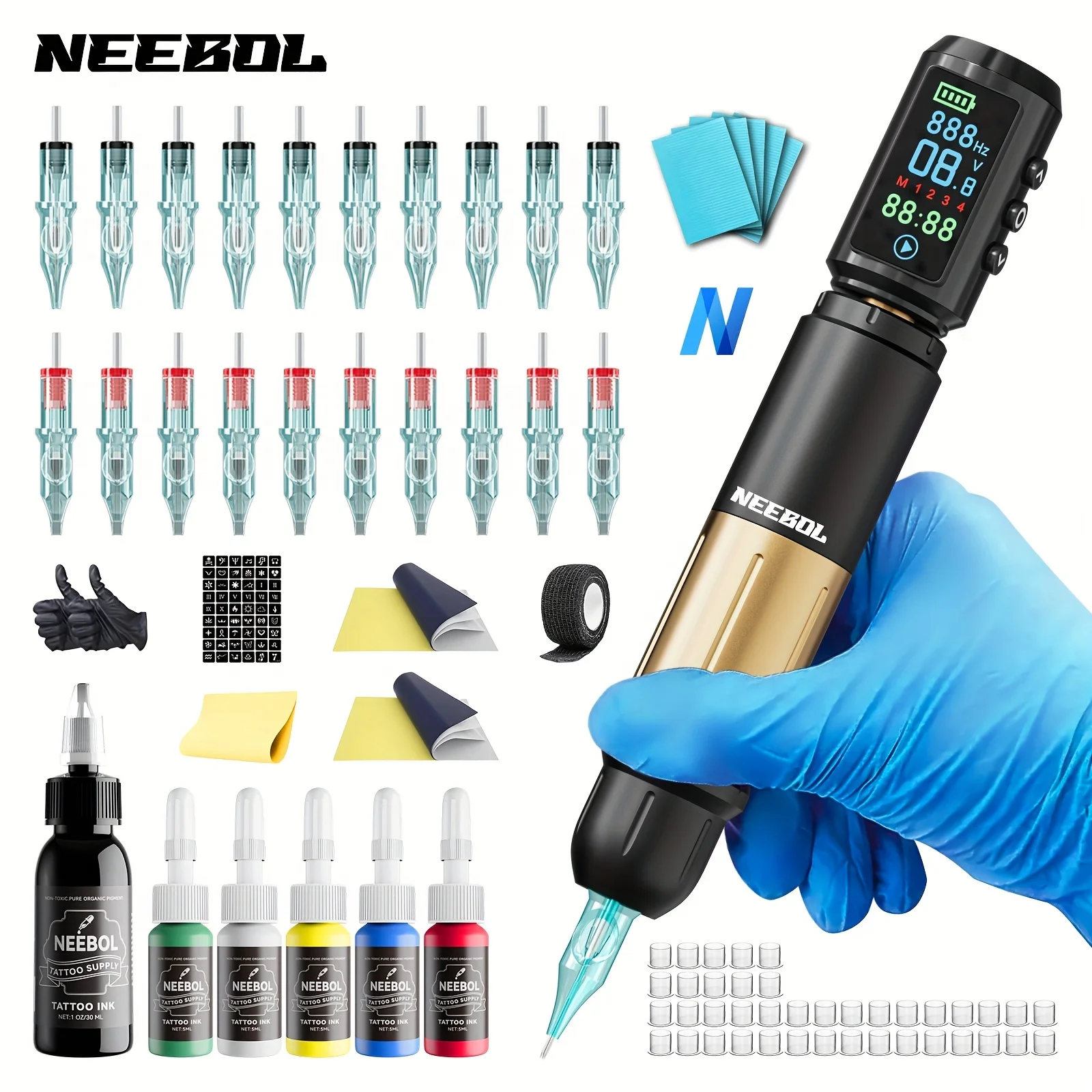 Neebol Tattoo Machine Kit Complete, Rotary Tattoo Pen Kit With Color Screen Display,4 Memory Modes,1600MAH, Body Art Makeup Gift
Neebol Tattoo Machine Kit Complete, Rotary Tattoo Pen Kit With Color Screen Display,4 Memory Modes,1600MAH, Body Art Makeup Gift