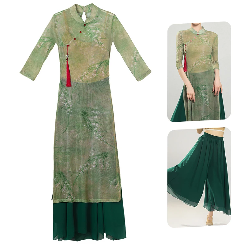 Women's Chinese Classical Dance Costume Qipao Tulle Top and Pants Set Elegant Folk Dance Performance Outfit Flowy Mesh Suit
Women's Chinese Classical Dance Costume Qipao Tulle Top and Pants Set Elegant Folk Dance Performance Outfit Flowy Mesh Suit