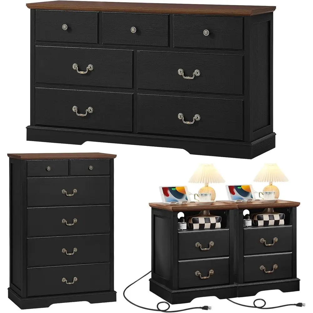 4-Piece Bedroom Set: 54 Wide Dresser, 47 Tall Chest, 2 Nightstands with Charging Stations
4-Piece Bedroom Set: 54 Wide Dresser, 47 Tall Chest, 2 Nightstands with Charging Stations
