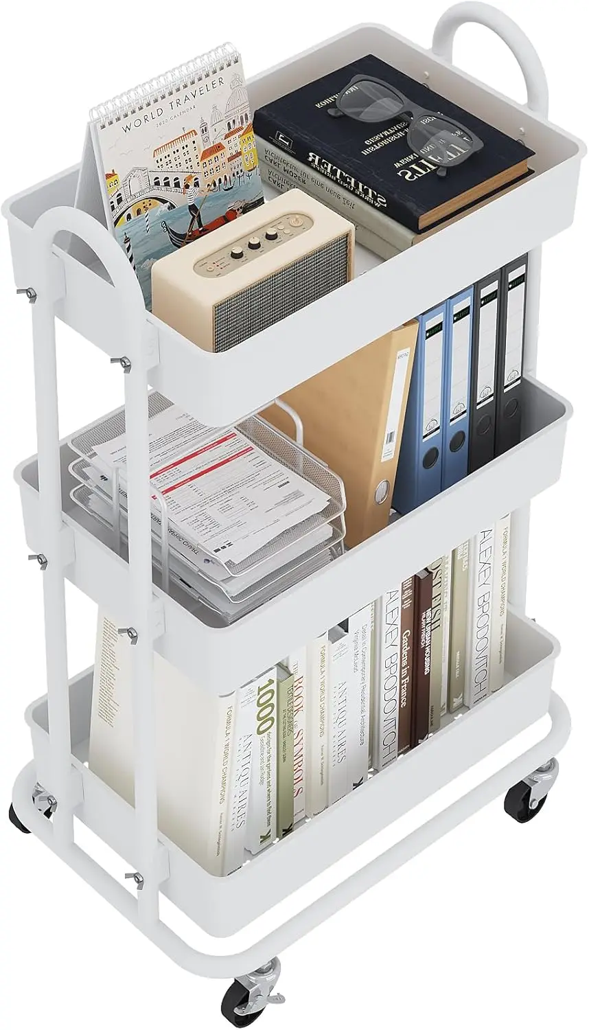 3-Tier Rolling Storage Cart with Wheels and Brakes, White Organizer for Kitchen, Bathroom, Office
3-Tier Rolling Storage Cart with Wheels and Brakes, White Organizer for Kitchen, Bathroom, Office