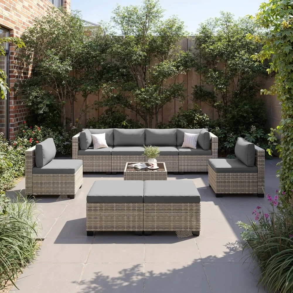 9-Piece Patio Furniture Set, Outdoor Sectional with Ottomans, Modular Patio Sofa, Dual-Strand Wicker Rattan, Rust-Resistant Fram
9-Piece Patio Furniture Set, Outdoor Sectional with Ottomans, Modular Patio Sofa, Dual-Strand Wicker Rattan, Rust-Resistant Fram