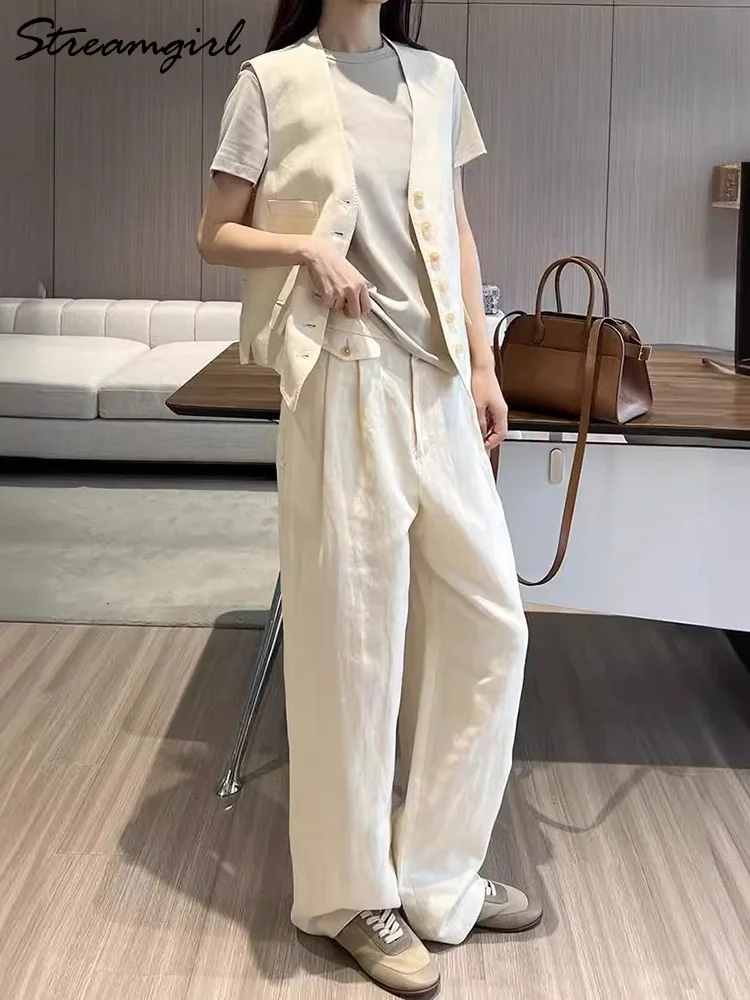 Summer Vest And Pants Set Women 2 Pieces Elegant Suits Ladies Two Piece Set Outfits Long Wide Leg Pants Office Women Vest Sets
Summer Vest And Pants Set Women 2 Pieces Elegant Suits Ladies Two Piece Set Outfits Long Wide Leg Pants Office Women Vest Sets