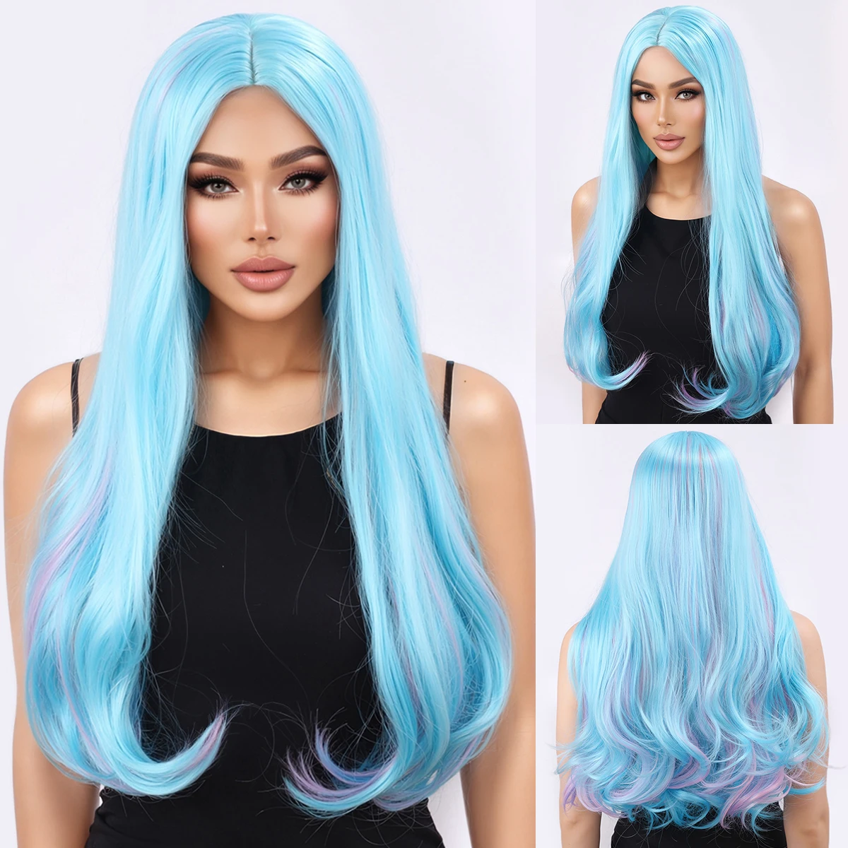 European and American women's blue long curly hair, big wavy curly hair, full head cover, split wig-Synthetic fiber wig
European and American women's blue long curly hair, big wavy curly hair, full head cover, split wig-Synthetic fiber wig