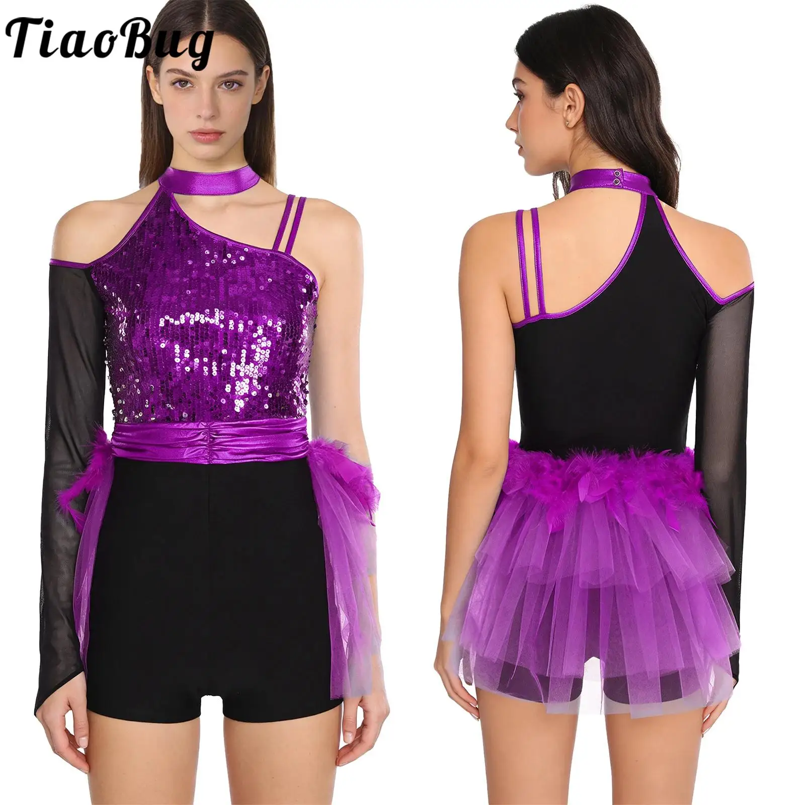 Women Jazz Dance Performance Costume Sparkly Sequins Bodice Feather Tulle Skirted Leotard Jumpsuit Jersey Dance Dress Latin Wear
Women Jazz Dance Performance Costume Sparkly Sequins Bodice Feather Tulle Skirted Leotard Jumpsuit Jersey Dance Dress Latin Wear