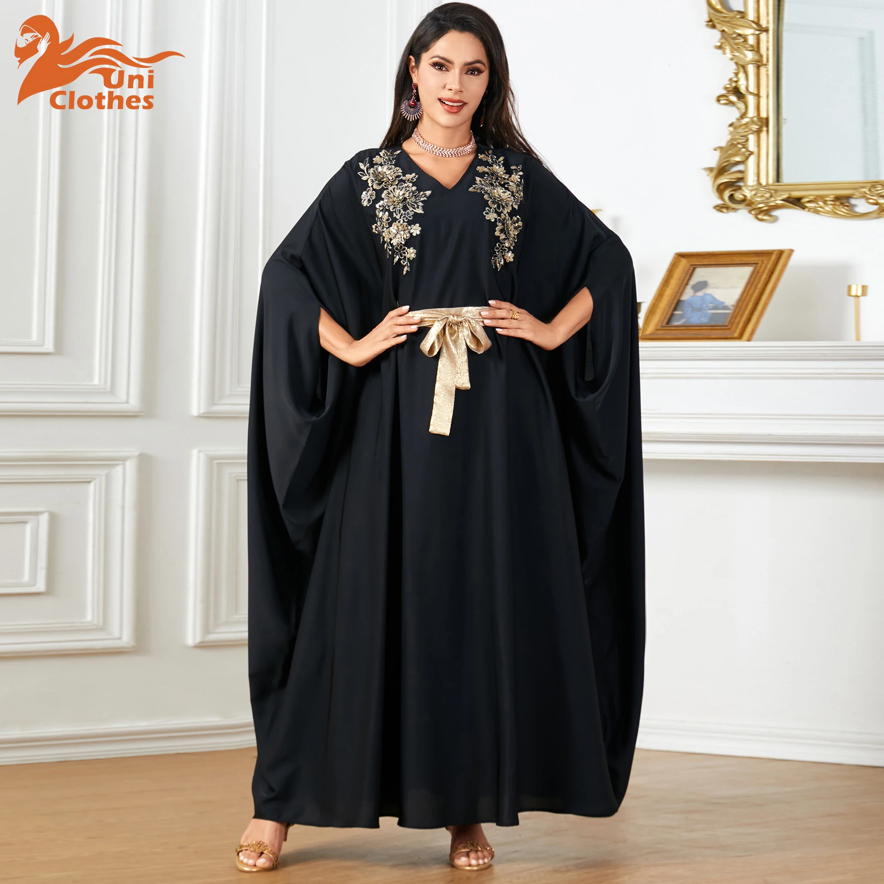 UNI Arab Muslim Bat-sleeve Embroidered Abaya Women's Robe Dress with Belt Lady Loose Dress Dubai Party Kaftan Abaya Gown
UNI Arab Muslim Bat-sleeve Embroidered Abaya Women's Robe Dress with Belt Lady Loose Dress Dubai Party Kaftan Abaya Gown
