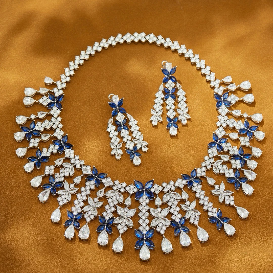 New Fashion UAE Dubai Bridal Jewelry Set Blue Water Drop Tassel Necklace Earrings For Women Wedding Party Evening Dress Jewelry
New Fashion UAE Dubai Bridal Jewelry Set Blue Water Drop Tassel Necklace Earrings For Women Wedding Party Evening Dress Jewelry