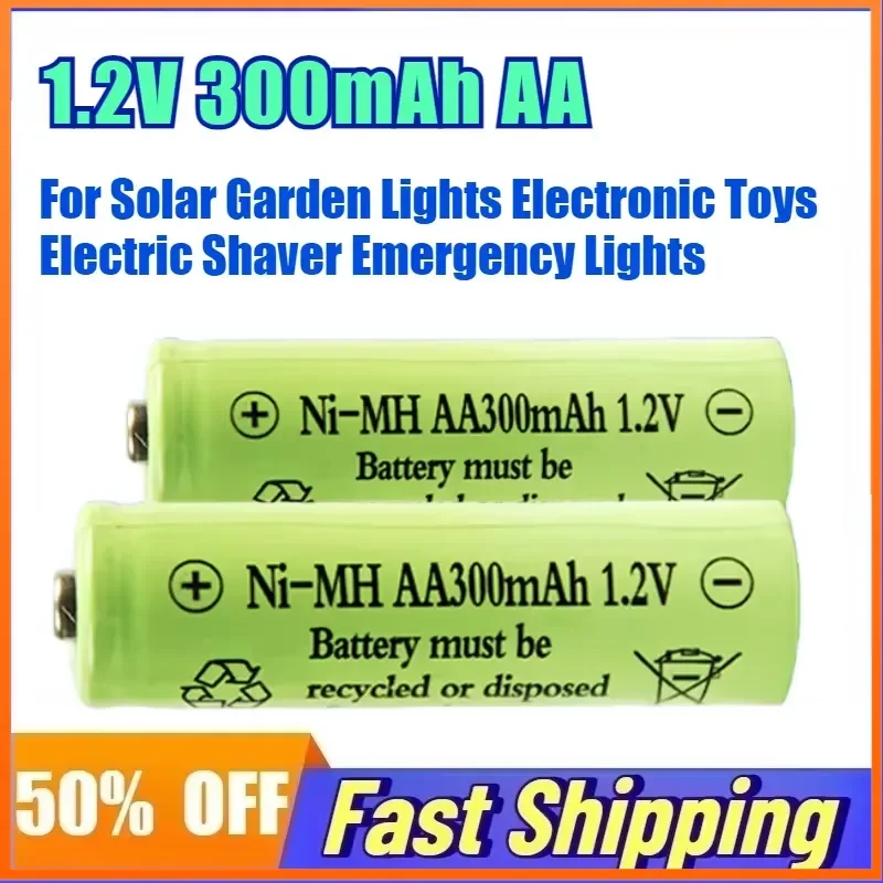 1.2V 300mAh NI-MHAA Rechargeable Batteries for Solar Garden Lights Electronic Toys Electric Shaver Emergency Lights
1.2V 300mAh NI-MHAA Rechargeable Batteries for Solar Garden Lights Electronic Toys Electric Shaver Emergency Lights