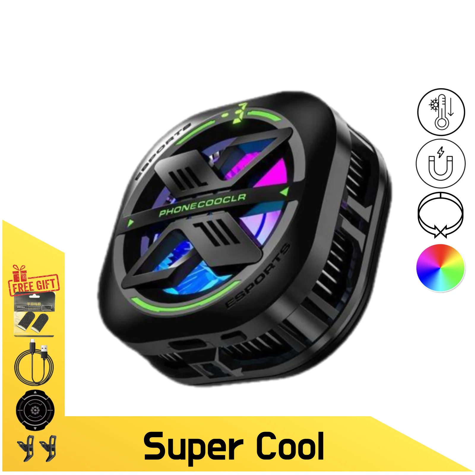 Phone Gaming Cooler, Ice Refrigeration Cooling Radiator, Magnetic & Back Clip, Overclocking Cooling Fan
Phone Gaming Cooler, Ice Refrigeration Cooling Radiator, Magnetic & Back Clip, Overclocking Cooling Fan