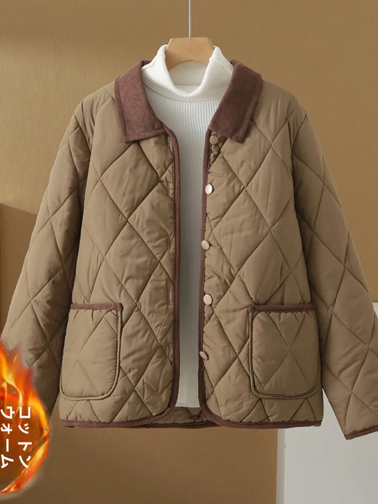 Winter New Loose Thickened Long Sleeve Cotton Jacket Diamond Pattern Collar Ladies Lightweight Warm Coat Artistic Style Commute
Winter New Loose Thickened Long Sleeve Cotton Jacket Diamond Pattern Collar Ladies Lightweight Warm Coat Artistic Style Commute