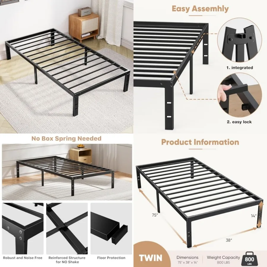 Size Bed Frame - Metal Platform Bed Frame Mattress Foundation with Steel Slat Support, No Box Sprg Needed, Storage Space Under
Size Bed Frame - Metal Platform Bed Frame Mattress Foundation with Steel Slat Support, No Box Sprg Needed, Storage Space Under