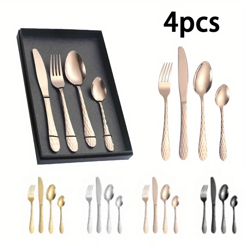 Hotel Western tableware Spoon fork Gold stainless steel tableware knife fork spoon 4pcs
Hotel Western tableware Spoon fork Gold stainless steel tableware knife fork spoon 4pcs