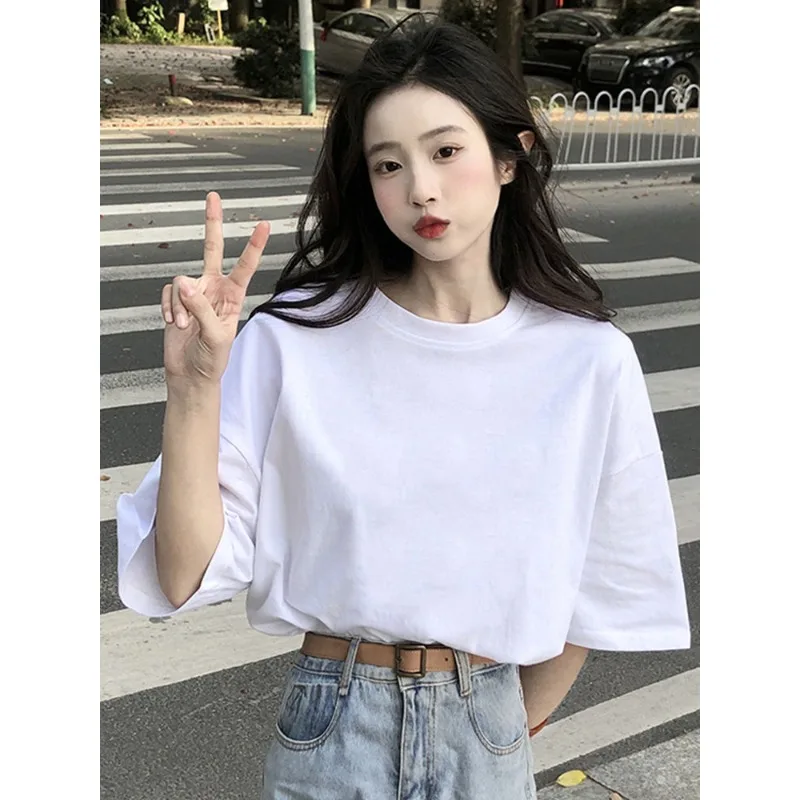 Pure Cotton Black and White T-shirt Women Short Sleeved Loose and Versatile Half Sleeved Base T-shirt 2024 New Trendy Brand Top
Pure Cotton Black and White T-shirt Women Short Sleeved Loose and Versatile Half Sleeved Base T-shirt 2024 New Trendy Brand Top
