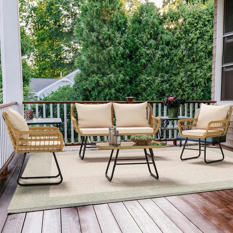 Patio Furniture Wicker Outdoor Bistro Set,4-Piece All Weather Rattan Conversation Loveseat Sets for Backyard,Light Brown+Beige
Patio Furniture Wicker Outdoor Bistro Set,4-Piece All Weather Rattan Conversation Loveseat Sets for Backyard,Light Brown+Beige