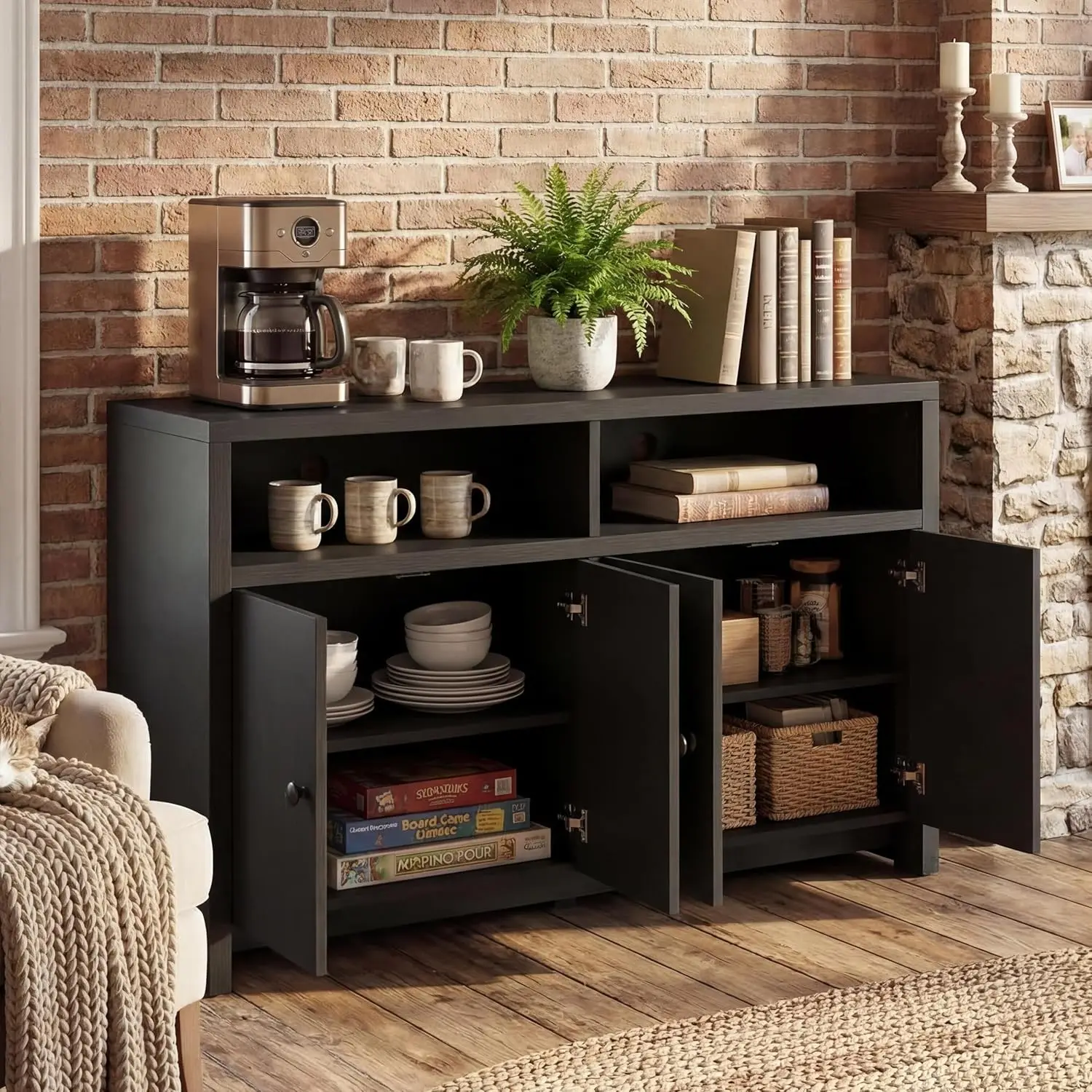 Large Farmhouse Buffet Sideboard Cabinet, 4 Doors, Adjustable Shelves, Ample Storage, Wood Coffee Bar for Kitchen Entryway
Large Farmhouse Buffet Sideboard Cabinet, 4 Doors, Adjustable Shelves, Ample Storage, Wood Coffee Bar for Kitchen Entryway