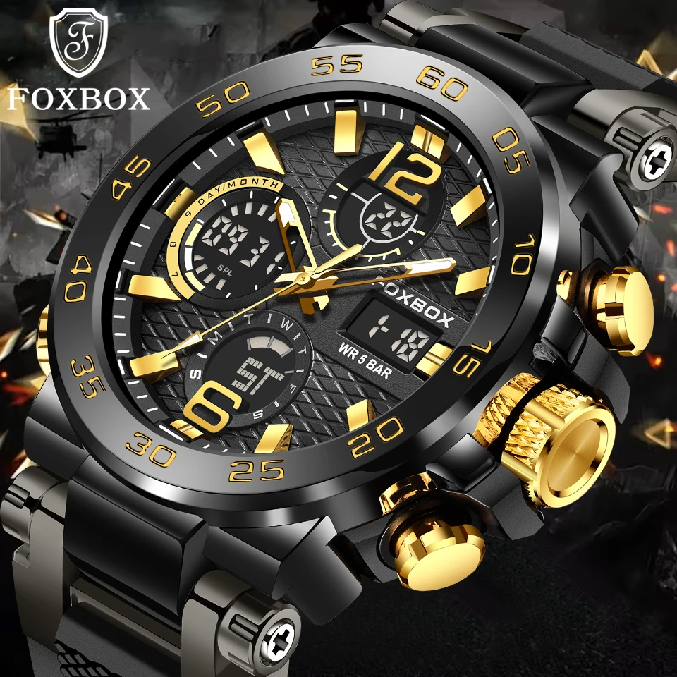 FOXBOX 2026 New Fashion Mens Watch Military Waterproof Sport Watches Army Big Dial LED Digital Wristwatches Stopwatches For Male
FOXBOX 2026 New Fashion Mens Watch Military Waterproof Sport Watches Army Big Dial LED Digital Wristwatches Stopwatches For Male