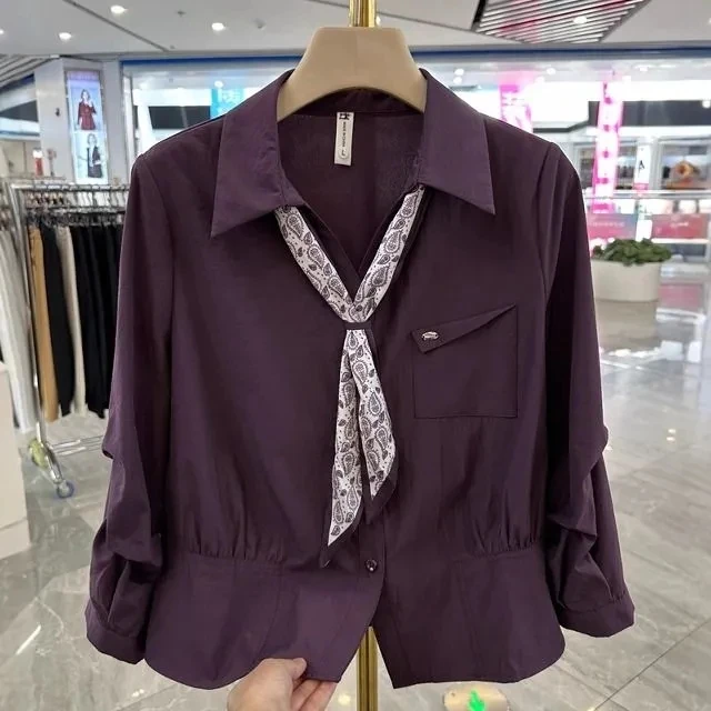 Faionable Long Sve irt for Young Mothers with Silk Scarf Turn-down Collar Anti-aging Trendy Top Women Polyester Fiber
Faionable Long Sve irt for Young Mothers with Silk Scarf Turn-down Collar Anti-aging Trendy Top Women Polyester Fiber