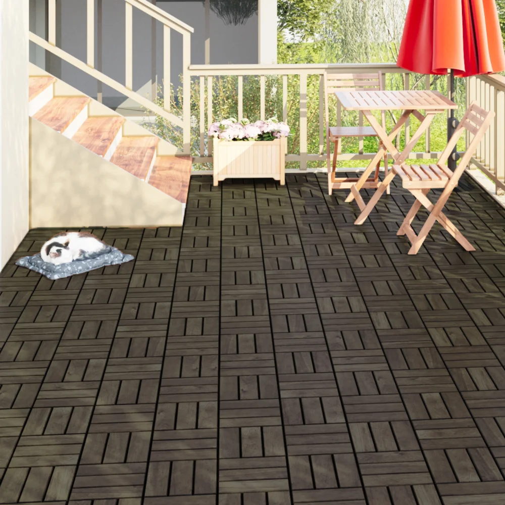 30 PCS 12"x12" Interlocking Deck Tiles, Striped Pattern Dark Brown Acacia Hardwood Outdoor Flooring for Patio Balcony Pool Side
30 PCS 12"x12" Interlocking Deck Tiles, Striped Pattern Dark Brown Acacia Hardwood Outdoor Flooring for Patio Balcony Pool Side