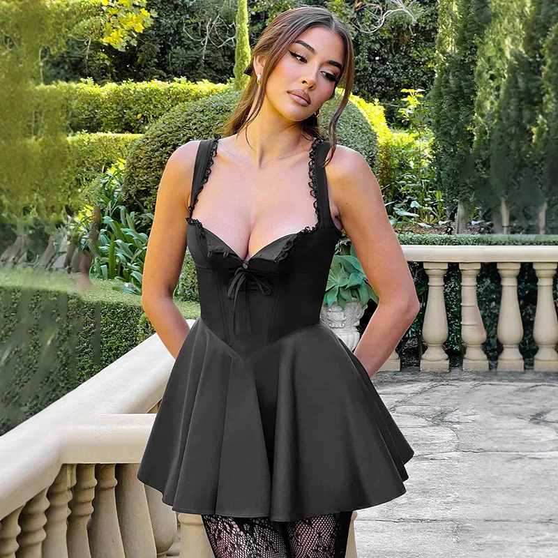 Spring New Slim Backless Ballet Pompadour Dress Sleeveless Lace Splicing Spice Slip Dress Fashion V-neck High-waisted Mini Dress
Spring New Slim Backless Ballet Pompadour Dress Sleeveless Lace Splicing Spice Slip Dress Fashion V-neck High-waisted Mini Dress