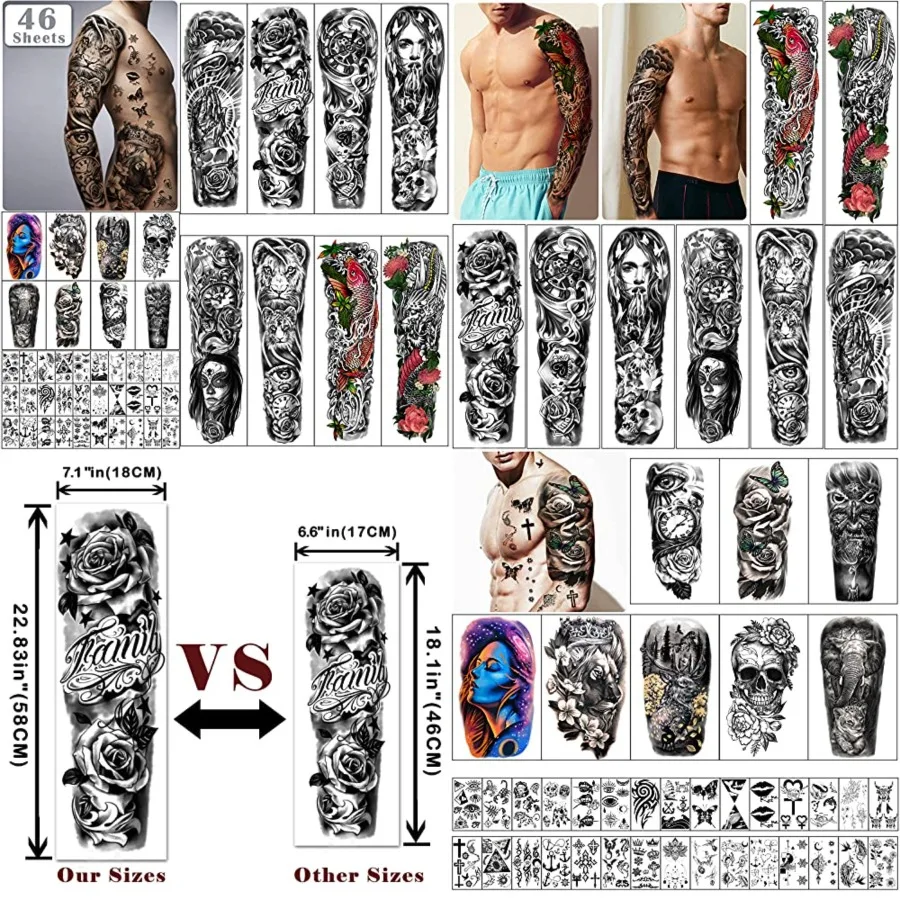 Extra Large Full Arm Waterproof Temporary Tattoos 8 Sheets and Half Arm Shoulder Tattoo 8 Sheets, Tiny 30sheets Lasting Tattoo Stickers for Girls Adult Women or Men (Total 46 sheets)
Extra Large Full Arm Waterproof Temporary Tattoos 8 Sheets and Half Arm Shoulder Tattoo 8 Sheets, Tiny 30sheets Lasting Tattoo Stickers for Girls Adult Women or Men (Total 46 sheets)