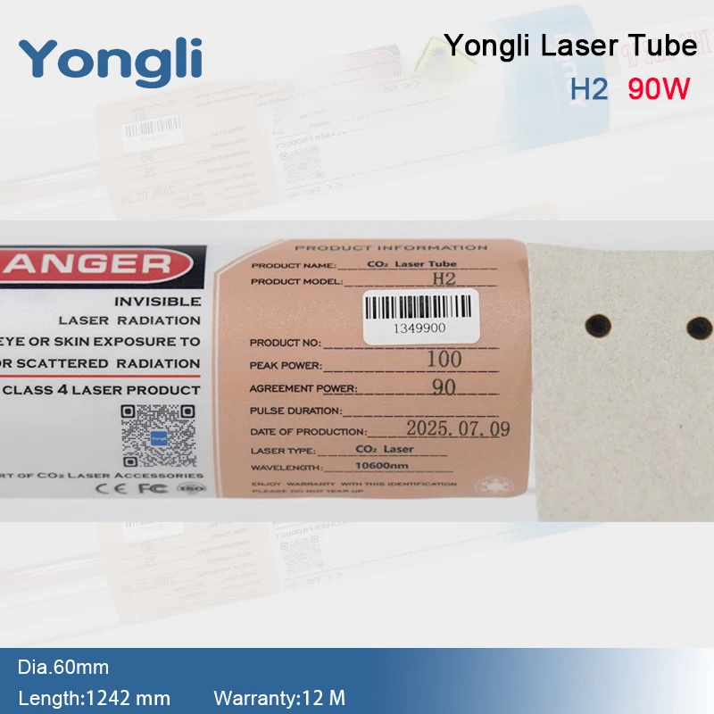 Yongli Factory H2 Dia.60mm CO2 Laser Tube 90W Glass Laser Lamp Laser Equipment Parts for CO2 Laser Cutting and Engraving
Yongli Factory H2 Dia.60mm CO2 Laser Tube 90W Glass Laser Lamp Laser Equipment Parts for CO2 Laser Cutting and Engraving