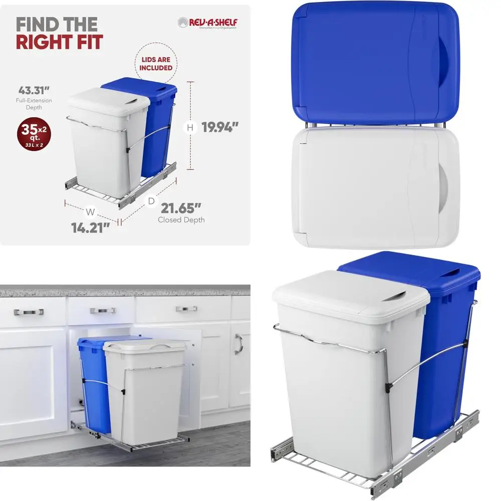 35 Qt Double Pullout Trash Can with Blue/White Recycling Bin on Full Extension Slide
35 Qt Double Pullout Trash Can with Blue/White Recycling Bin on Full Extension Slide